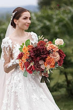 Serwalin Artificial Fall Flowers, Burgundy Orange Silk Flowers for Wedding - Image 6