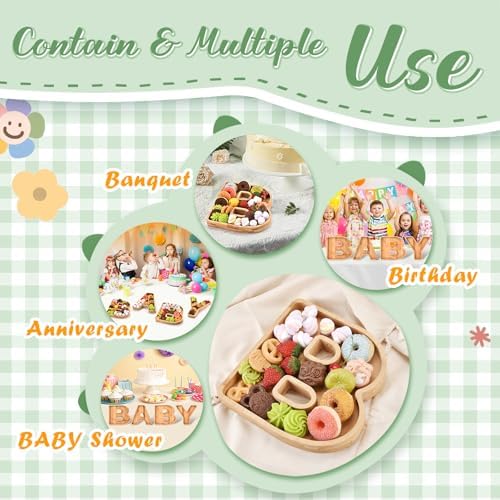 Wooden Baby Charcuterie Board Letters Serving Tray Decorative Platter 4 Pcs Bamboo Candy Tray for Baby Shower Alphabet Gender Reveal Decorations with Deeper Edge - Image 4