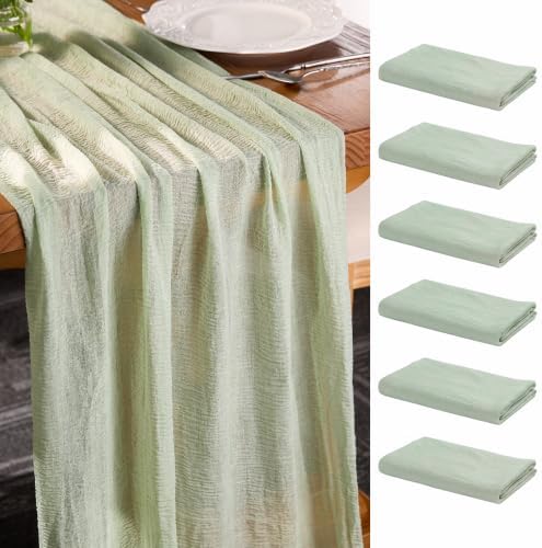 Goodluck 6 Pack Sage Green Cheesecloth Table Runner 35" x 120" Extra Wide by GoodLuck