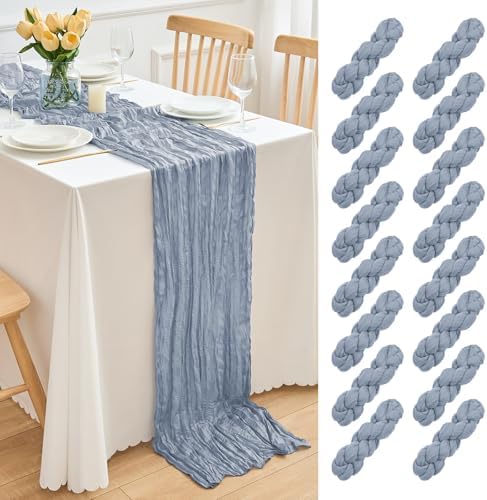 16 Pack Dusty Blue Cheesecloth Table Runner 21.5 x 120 Inches Boho Gauze Table Runners 10FT Long Cheese Cloth Table Runner for Bridal Shower Baby Shower Birthday Party Wedding Decor by Unknown
