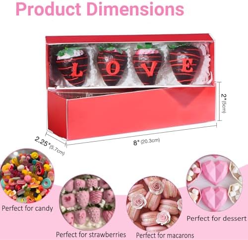 50Pack Red Chocolate Covered Strawberry Box for 4, Macaron boxes, Long Treat Box for Truffles, Cookies, Ores, Chocolate Cocoa Bombs&Cake Ball Bakery Packaging Supplies - Image 4