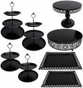 8 Pcs Cake Stands Set Metal Dessert Table Display Tiered Cupcake Holder Candy Donut Fruit Plate Cake Serving Tray Candlestick Display Treats Serving Tower for Wedding Birthday Party Decor (Black) by Patelai