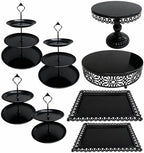 8 Pcs Cake Stands Set Metal Dessert Table Display Tiered Cupcake Holder Candy Donut Fruit Plate Cake Serving Tray Candlestick Display Treats Serving Tower for Wedding Birthday Party Decor (Black) by Patelai