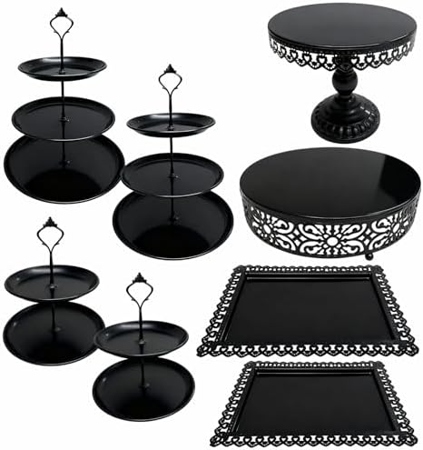 8 Pcs Cake Stands Set Metal Dessert Table Display Tiered Cupcake Holder Candy Donut Fruit Plate Cake Serving Tray Candlestick Display Treats Serving Tower for Wedding Birthday Party Decor (Black) by Patelai