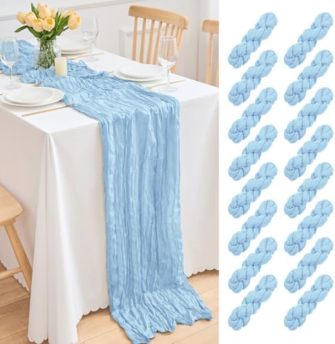 16 Pack Baby Blue Cheesecloth Table Runner 21.5 x 120 Inches Boho Gauze Table Runners 10FT Long Cheese Cloth Table Runner for Bridal Shower Baby Shower Birthday Party Wedding Decor by Unknown
