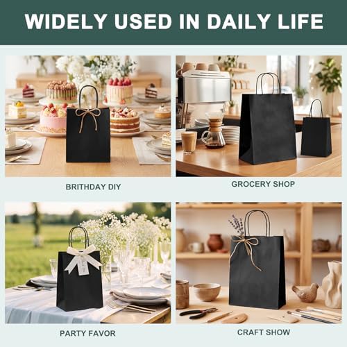 METRONIC 500 Pack Black Paper Bags 5.25x3.75x8 inch,Small Kraft Craft Gift Bag Bulk with Handles,Recycled for Boutique Holiday Grocery Welcome Party Favor Shopping Merchandise Takeout bags - Image 4
