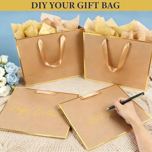 Addblu 24 Pack Brown Large Gift Bags with Handles & 72 Tissue Papers - Image 5