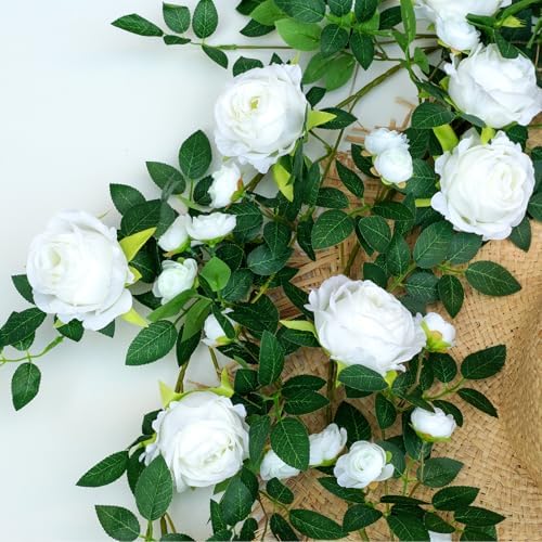 2 PCS 12FT Bendable Flower Garland, Fake Rose Vine for Home Decor,White - Image 2