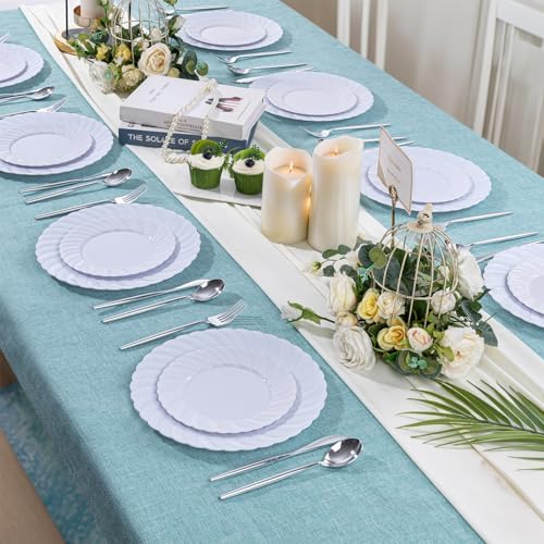 U-QE 60 Pcs White Plastic Plates for Party – Scalloped Plastic Plates - Image 4