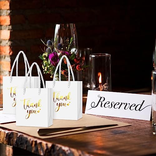 Honoson 60 Pcs Mini Thank You Gift Bag with Handle Bulk,Gold and White - Image 5