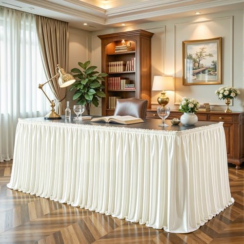 9ft Ivory Satin Table Skirt for Rectangle & Round Table Teacher Desk Skirt by PartyTalk