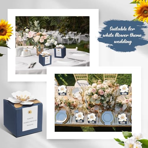 Affrolling 50 Pcs Wedding Favor Boxes, Square Flower Gift Box Party, Blue - Image 5