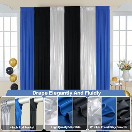 gogoparti 15x10ft Black Blue and Metallic Silver Backdrop Curtains, Wrinkle Free 6 Panels 2.5x10ft Polyester Drapery Panels for Wedding Birthday Party Decoration Supplies - Image 4
