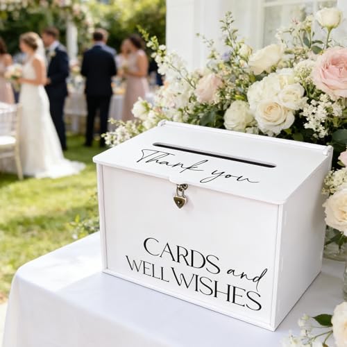 Valband Extra Large Card Box with Lock, Elegant White Wedding Card Boxes for Reception Monetary Envelope, Big Gift Cards Box Holder for Party Engagement Bridal Baby Shower Graudation Table Decor - Image 6