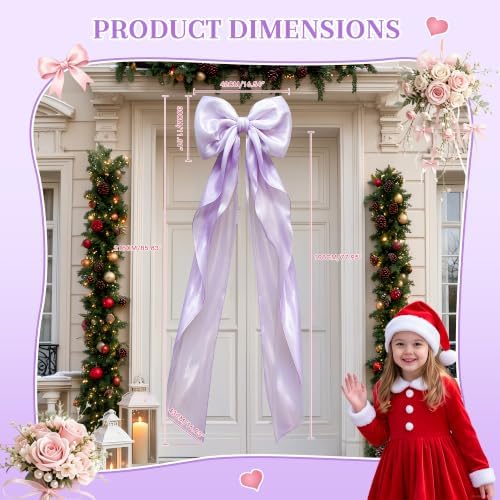 Big Purple Bow Decor, 16 x 85in Christmas Tree Topper Bow, Oversized Hanging Bow with Long Streamers, Large Bow for Entrance Wall Backdrop Wedding Birthday Bridal Shower Graduation Coquette Room Decor - Image 2