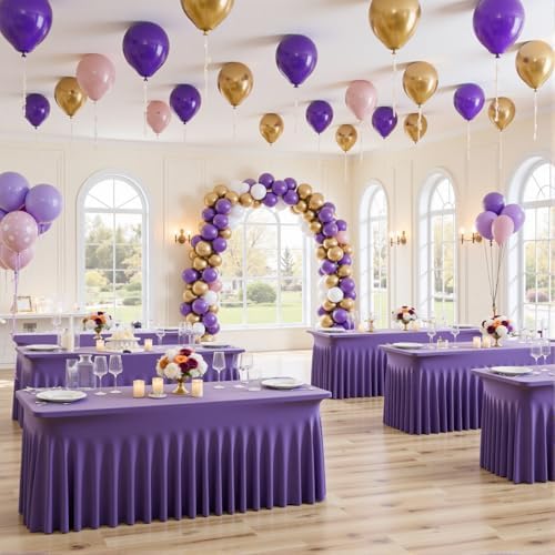 4 Pack Purple Spandex Tablecloths for 6 Foot Rectangle Tables, Wrinkle Free Stretchy Table Cloths 6ft Fitted Table Cover DeskSkirt for Weddings Birthday Party Banquet Baby Shower - Image 4
