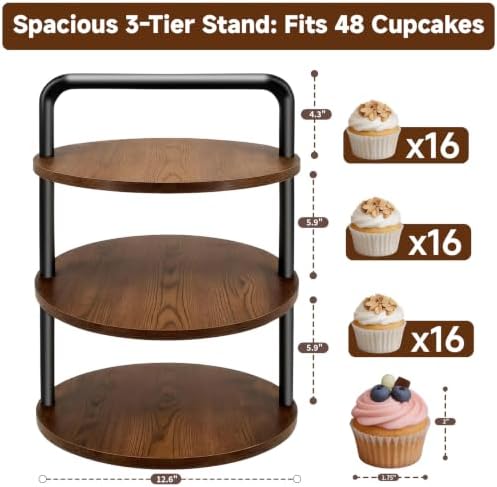 Cupcake Stand, 3 Tier Large Rustic Wooden Cupcake Tower for 50 Cupcakes - Image 2