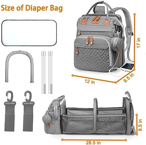 Astro alan Baby Diaper Bag with Changing Station, Waterproof Diaper Bag Backpack for Moms Dads with USB Charging Port, Baby Shower Gifts, Baby essentials,Grey - Image 6