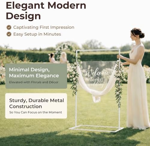 Wedding Welcome Sign Stand, 50" Standard Height - White Metal Sign Holder with 6 Leather Straps, Easel Stand for Seating Charts & Event Décor - Image 4