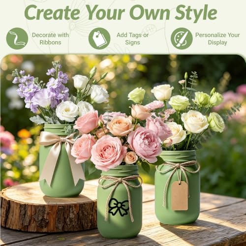 12 PCS 16oz Glass Mason Jars Flower Vases for Centerpieces, Green - Image 4
