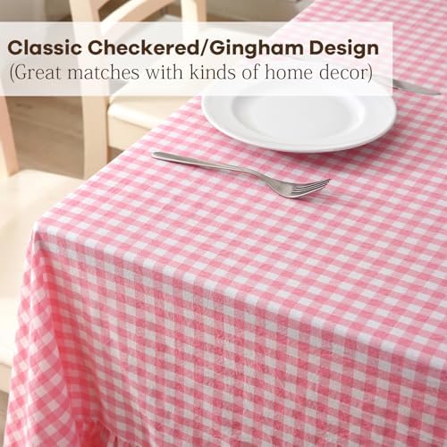Coral Pink White Gingham Ruffle Tablecloth Rectangular 120“x60 - Image 5