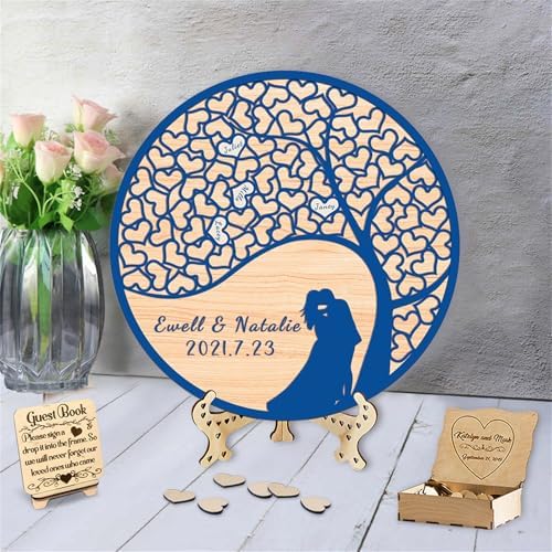 Personalized Family Tree Wedding Guest Book Alternative Personalized Name Date Rustic Wedding GuestBook for Reception with Wooden Heart Wedding Guest Book Frame Sign,B-Family Tree Guestbook-3 by Smallduuck