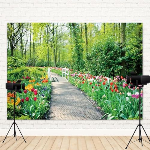 10x6.5ft Spring Backdrop Garden Colorful Flowers Photography Background Green Tree Forest Nature Scenery Bridal Shower Wedding Banner Decorations Kids Adults Birthday Portrait Photo Booth Prop - Image 4