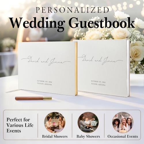 Personalized Wedding Guestbook, Custom Guest Book Wedding Reception, Small Guest Book, Guestbooks for Bridal Shower, Baby Shower, Birthday, Sign in Book for Party, Linen, 11.0x7.7inches - Image 3