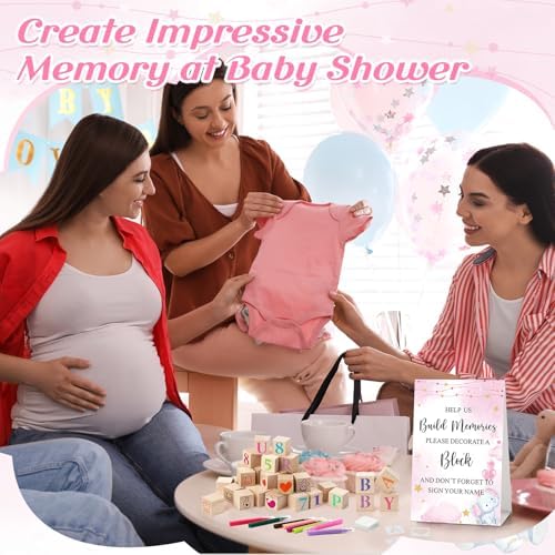 Wonderjune 147 Pcs Baby Shower Blocks Decorate Game Kit, Pink Elephant - Image 6