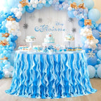 Partisky Ocean Blue Tulle Tutu Ruffle Curly Willow Table Skirt for Rectangle Table 9ft,Under The Sea Baby Shark Themed Table Cloth for Boys Girls Birthday Party or Baby Shower - Image 2