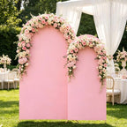 Set of 2 Metal Arch Backdrop Stands with Pink Covers, 6/7.2FT - Image 2
