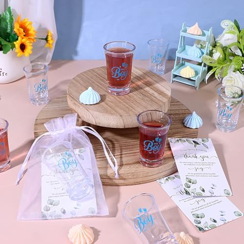 60 Sets Baby Shower Favors for Guests Acrylic Shot Glasses Boy Girl Theme Party Gift with Clear Shot Glasses Thank You Card Organza Bag Tea Party Favor Thank You Gifts for Gender Reveal(Boy) - Image 5
