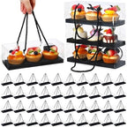 Thenshop 40 Pcs Clear Cupcake Boxes 9x3x3 in 3 Compartment Holder,Black by Thenshop
