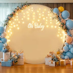7.2 FT White Round Backdrop Cover with Lights String for Circle Arch Stand Circle Backdrop Cover with LED Fairy Lights for Wedding Arch Baby Shower Birthday Party Photo Shoot Photography Background - Image 2