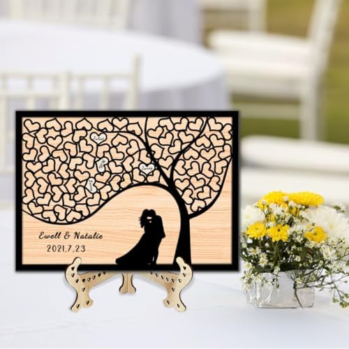 Personalized Tree of Life Wedding Guest Book Alternative, Guest Book Wedding Reception with Wooden Hearts Guest Book Signs for Wedding Anniversary Birthday Party - Image 7