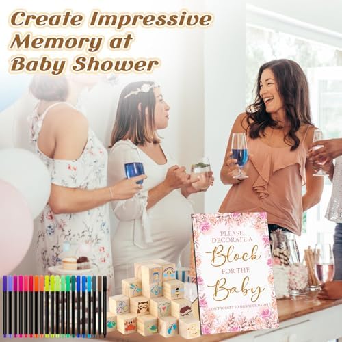 97 Pcs Baby Shower Game Sign Set Includes Decorative Square Signs 56 DIY Blank Wooden Blocks 20 Fabric Pens Baby Shower Game Prizes. - Image 5
