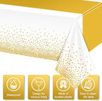 12Pcs White and Gold Tablecloth Party Decorations,Plastic White Table Cloth Printed Gold Table Runner Disposable Rectangle Tables Cover for Birthday Wedding Anniversary Graduation Party,54 x108 Inch - Image 4