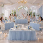 familus Dusty Blue Table Cloths 6 Foot Rectangle 2 Pack Stretch Ruffle Tulle Tablecloth Spandex Fitted Table Cover for 6 Foot Tulle Table Skirts for Party Wedding Table Cloths, Banquets - Image 5