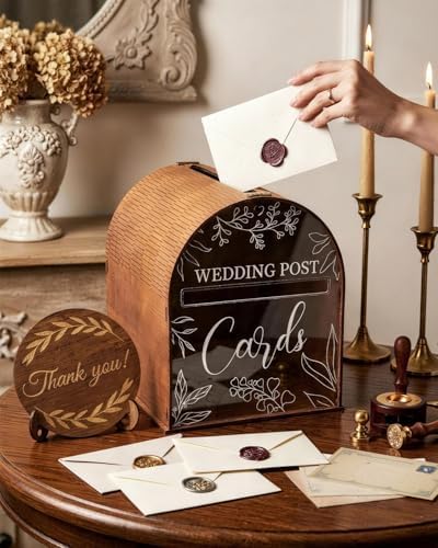 Wooden Wedding Card Box for Reception, Large Mailbox Gift Card Boxes with Acrylic Window, Rustic Post Box Decor for Wedding Cards and Money, Birthday, Parties, Graduation, Baby Shower - Image 2