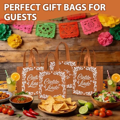 50 Pcs Cielito Lindo Party Favor Bags Reusable Brown Mexican Gift Bags Non Woven Platos De Barro Mexicanos Candy Bag Cinco De Mayo Goodie Bags with Handles for Fiesta Mexican Baby Shower Party Favors - Image 6