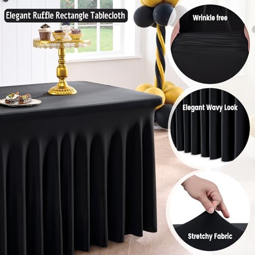 Spandex Tablecloth 6FT Rectangle Table Cover 3 Pack Black Wrinkle-Free - Image 3