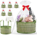 Weysat 6 Set Baskets for Gifts Empty Bulk, Large Woven Bamboo Gift Basket Kit with Handles, Bow, Wrap Bag to Fill for Raffle Thanksgiving Day Wedding Birthdays Party Wrapping (Green) by Weysat