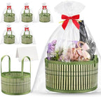Weysat 6 Set Baskets for Gifts Empty Bulk, Large Woven Bamboo Gift Basket Kit with Handles, Bow, Wrap Bag to Fill for Raffle Thanksgiving Day Wedding Birthdays Party Wrapping (Green) by Weysat