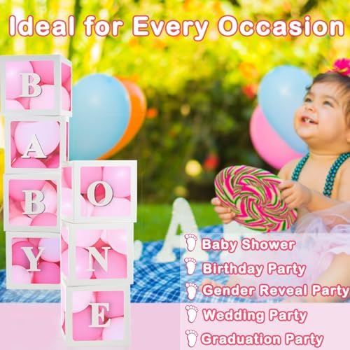 7PCS White Transparent Balloon Boxes, Baby Boxes with Letters for Baby Shower, Custom Name Boxes Backdrop for Bride Wedding Birthday Boy Girl Gender Reveal Graduation Party Decor - Image 5