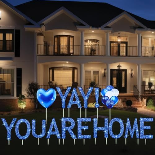Novabright 16 Pcs Welcome Yard Sign LED Yay You Are Home Outdoor Home Decoration with Stake Welcoming Garden for Baby Shower Homecoming Return Housewarming Travel Family Reunion Military(Blue) - Image 5