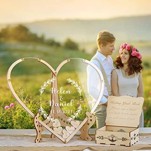 Wedding Guest Book Alternative,with Box and Small Hearts,Personalized Heart Drop Guest Sign for Rustic Wedding Decorations,Anniversary (style9, Heart) - Image 2