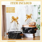 Empty Gift Basket Kit, 2-Pack Woven Storage Bin with Leather Handles Clear Cello Bags Pull Bows for Wrapping Presents Baby Shower Holiday - Image 7