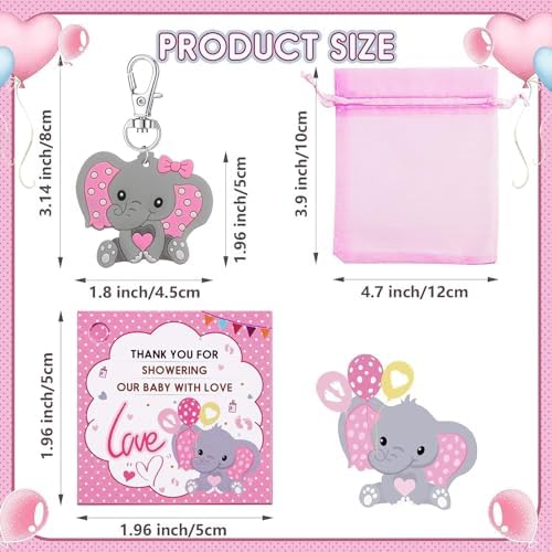 50 Sets Baptism Party Return Favors for Guests Pink Elephant Keychains Organza Bags and Thank You Kraft Tags for Elephant Theme Party Favors, Baptism Party Supplies - Image 5