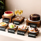 8PCS Wooden Buffet Risers and Stands with Reusable Table Signs, stackable Cube Rustic Wood Food Risers for Buffet Display, Cupcake Holder, Cupcake Stand, Dessert Table Display Set, 8PCS - Image 6