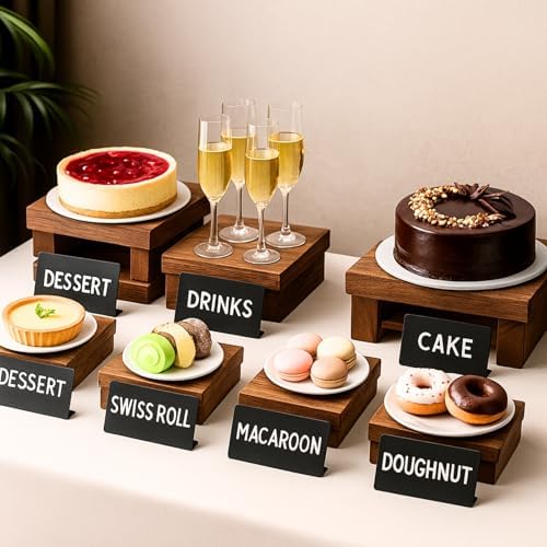 8PCS Wooden Buffet Risers and Stands with Reusable Table Signs, stackable Cube Rustic Wood Food Risers for Buffet Display, Cupcake Holder, Cupcake Stand, Dessert Table Display Set, 8PCS - Image 6